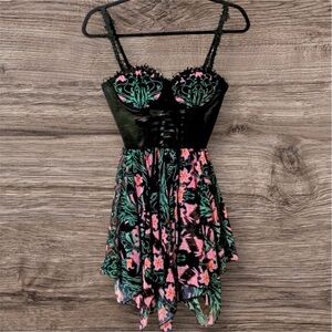 Dolls Kill Widow Floral Oath corset mini dress NWT XXS